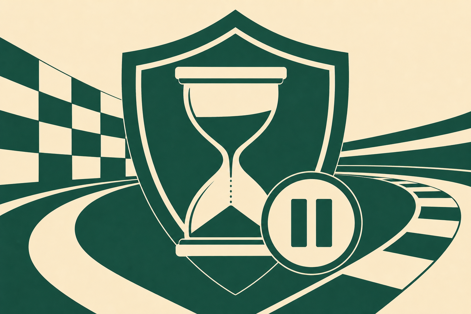 Illustration with hourglass and protective shield motifs